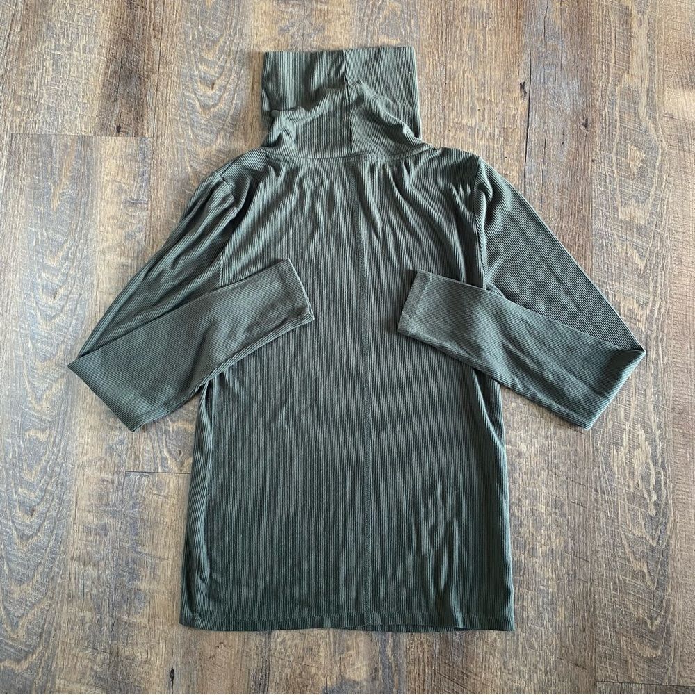 Loft Ribbed Turtleneck Shirt Long Sleeves XS Stretch Olive Green - Picture 4 of 10